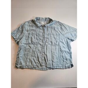 Lola River Chambray Shirt Womens XL Blue Button Down Short Sleeve Denim